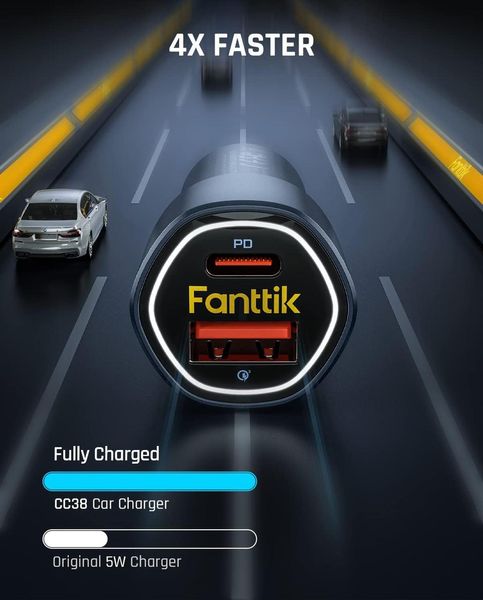 Автомобільний зарядний пристрій Fanttik 38W адаптер для швидкого заряджання з PD3.0 QC3.0 230700 фото