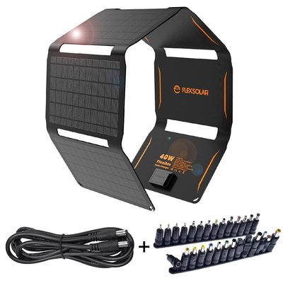 Портативная солнечная складная панель FlexSolar 40W (IP67), плюс кабель DC5521 и набор переходников, Black 230710 фото